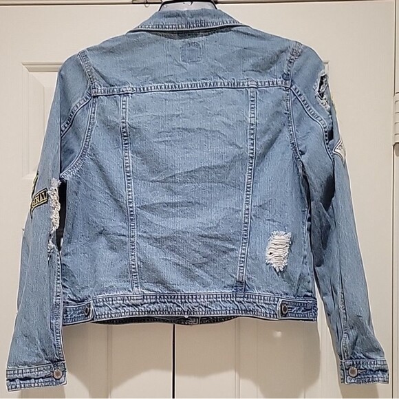 Boom Boom Jeans Women’s XL Denim Jacket Distressed Patches Boho Y2K Light Wash - Picture 5 of 8